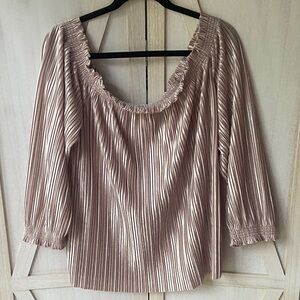 Banana Republic Pleated Metallic Velvet Blouse Holiday Size XL (16W)Tan/Cream